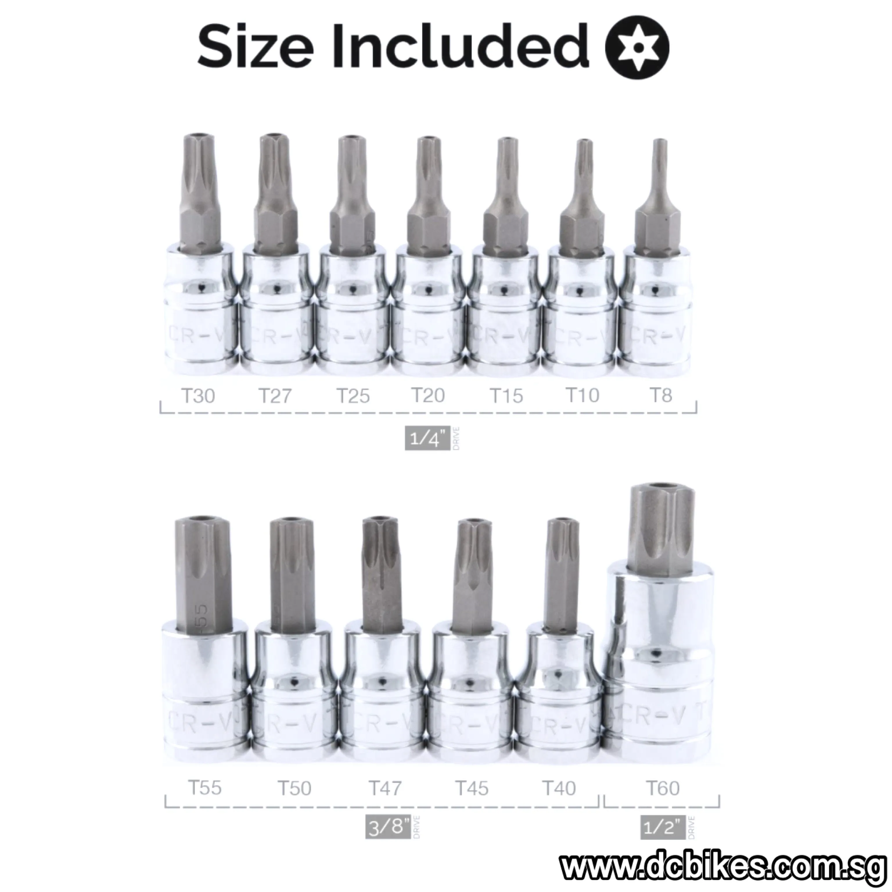 13 Pieces Steel Torx Bit 1/4” | 1/2” Drive T8 - T60 S2 Metric Hex Bit Socket Tool Box Set