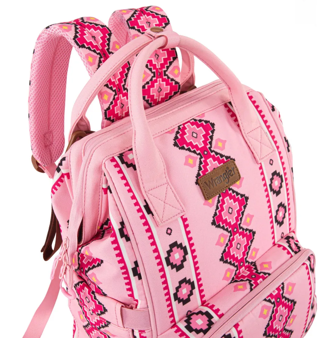 2024 New Wrangler Aztec Southwestern Pattern Dual Sided Print Multi-Function Backpack-Pink