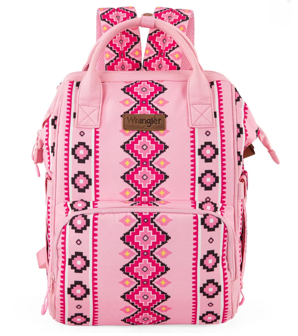 2024 New Wrangler Aztec Southwestern Pattern Dual Sided Print Multi-Function Backpack-Pink
