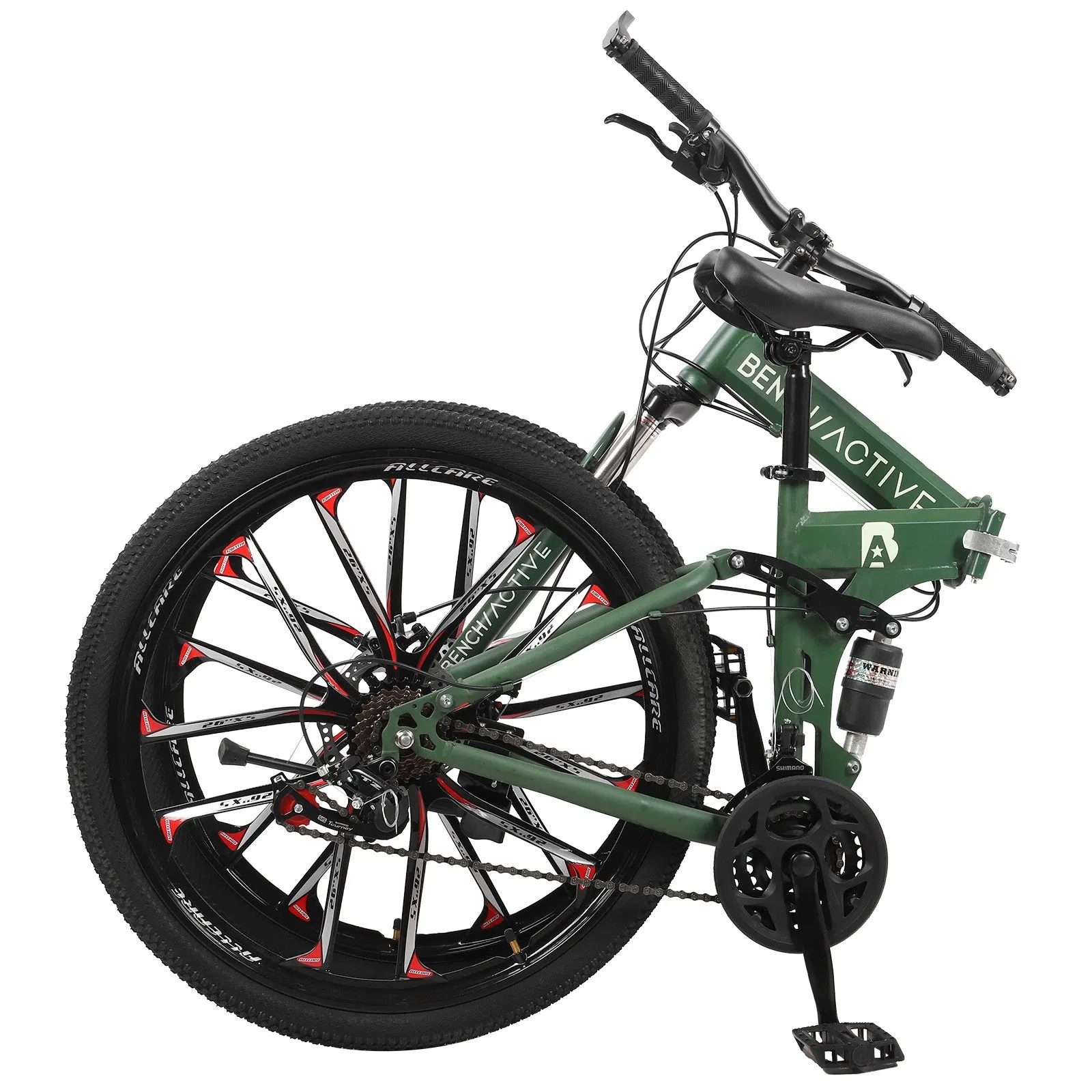 26 in Folding Mountain Bikes 21 Speed, Non-Slip Adults High-Carbon Steel Mountain Bicycle w/ Double Disc Brakes Full Suspension