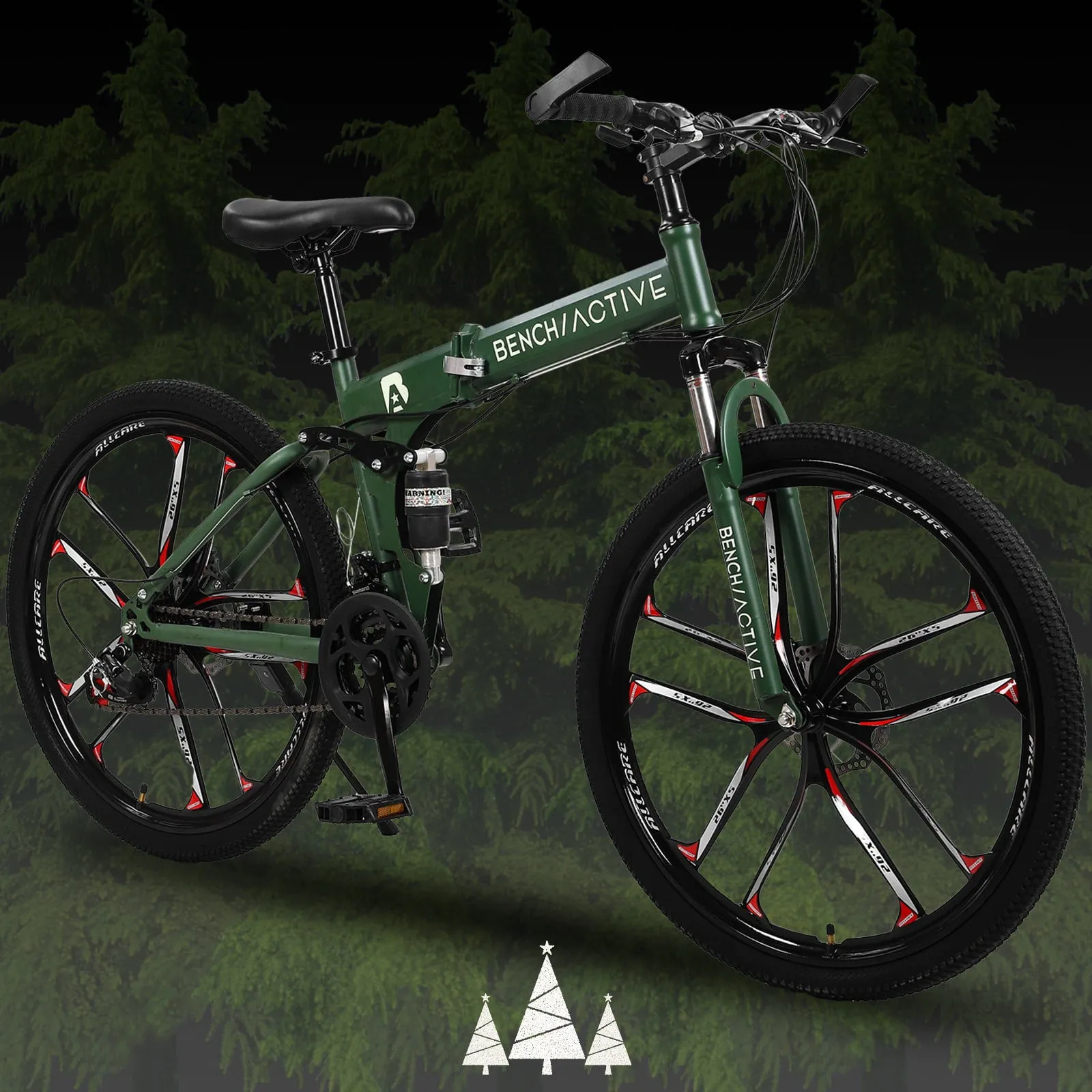 26 in Folding Mountain Bikes 21 Speed, Non-Slip Adults High-Carbon Steel Mountain Bicycle w/ Double Disc Brakes Full Suspension