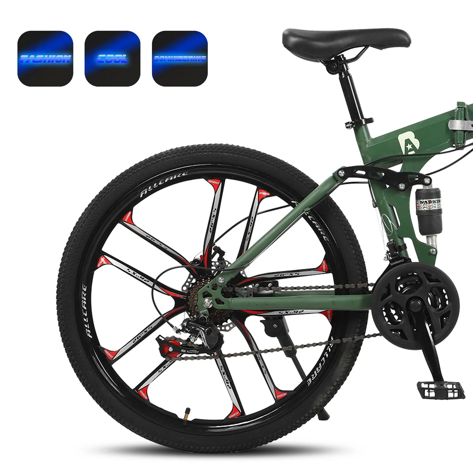 26 in Folding Mountain Bikes 21 Speed, Non-Slip Adults High-Carbon Steel Mountain Bicycle w/ Double Disc Brakes Full Suspension