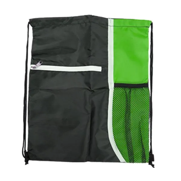 Adventure World Drawstring Bag With Pocket And Side Netting (Green)