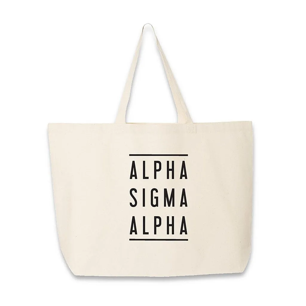 Alpha Sigma Alpha Sorority Printed on Large Canvas Tote Bag