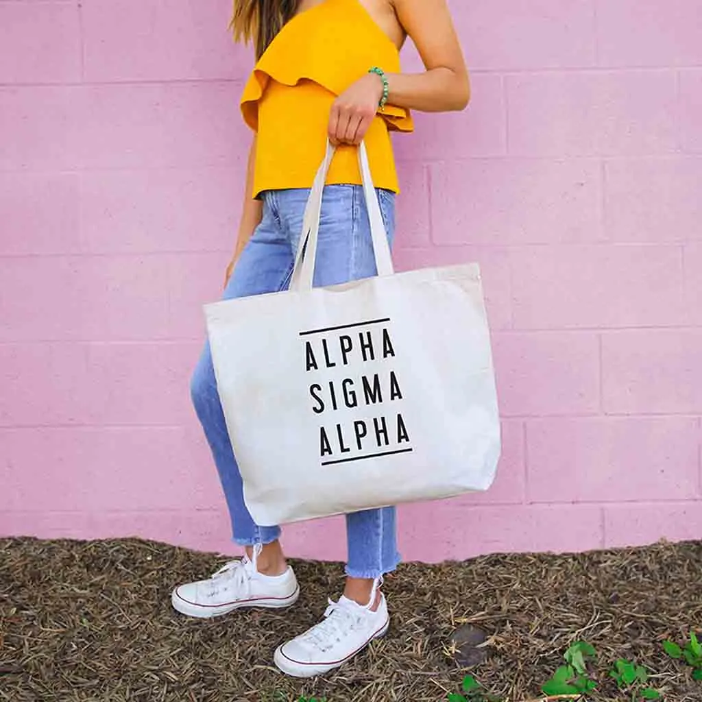 Alpha Sigma Alpha Sorority Printed on Large Canvas Tote Bag
