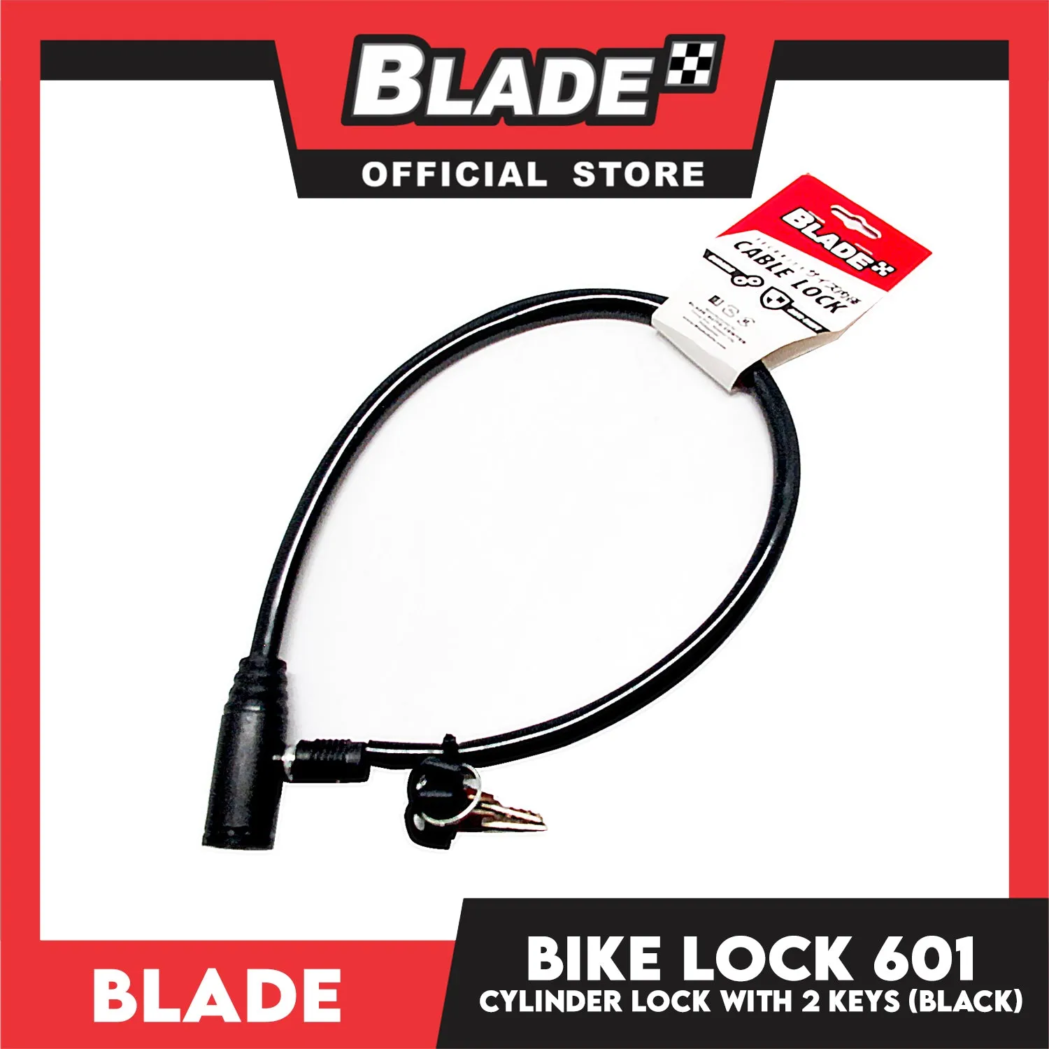 Blade Bike Lock 601 Cylinder Lock with 2 Keys (Black)