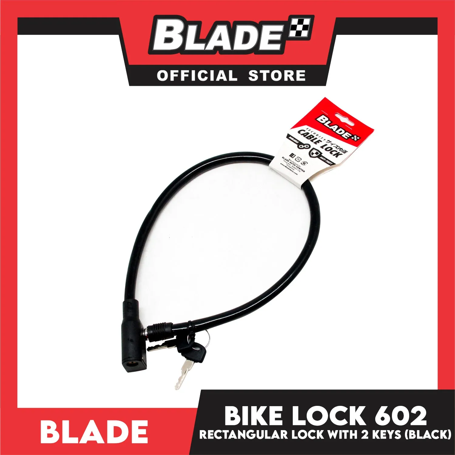 Blade Bike Lock 602 Rectangular Lock with 2 Keys (Black)