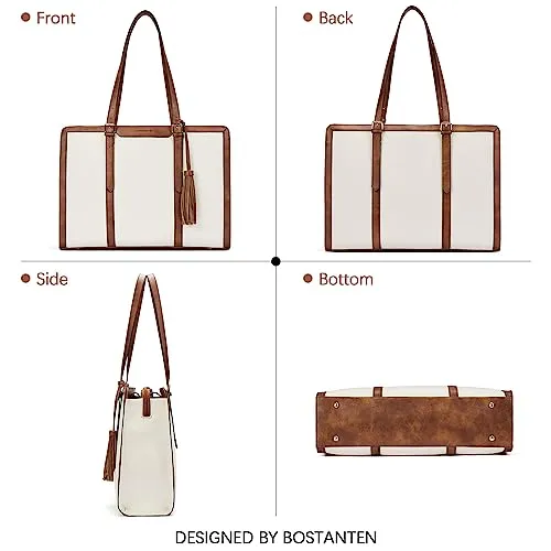BOSTANTEN Laptop Tote Bag for Women Work Bag Professional 15.6 inch Leather Briefcase Business Office Purse Shoulder Bag