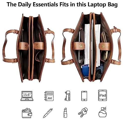 BOSTANTEN Laptop Tote Bag for Women Work Bag Professional 15.6 inch Leather Briefcase Business Office Purse Shoulder Bag