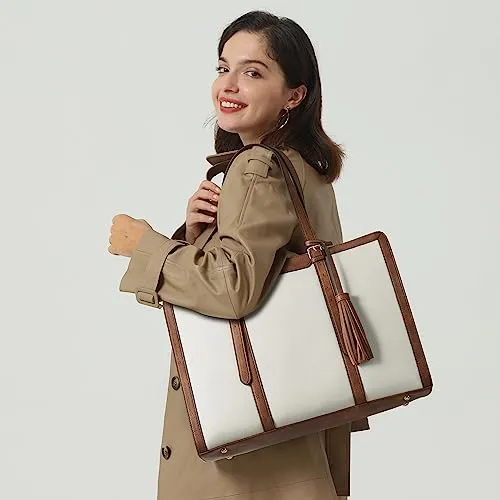 BOSTANTEN Laptop Tote Bag for Women Work Bag Professional 15.6 inch Leather Briefcase Business Office Purse Shoulder Bag