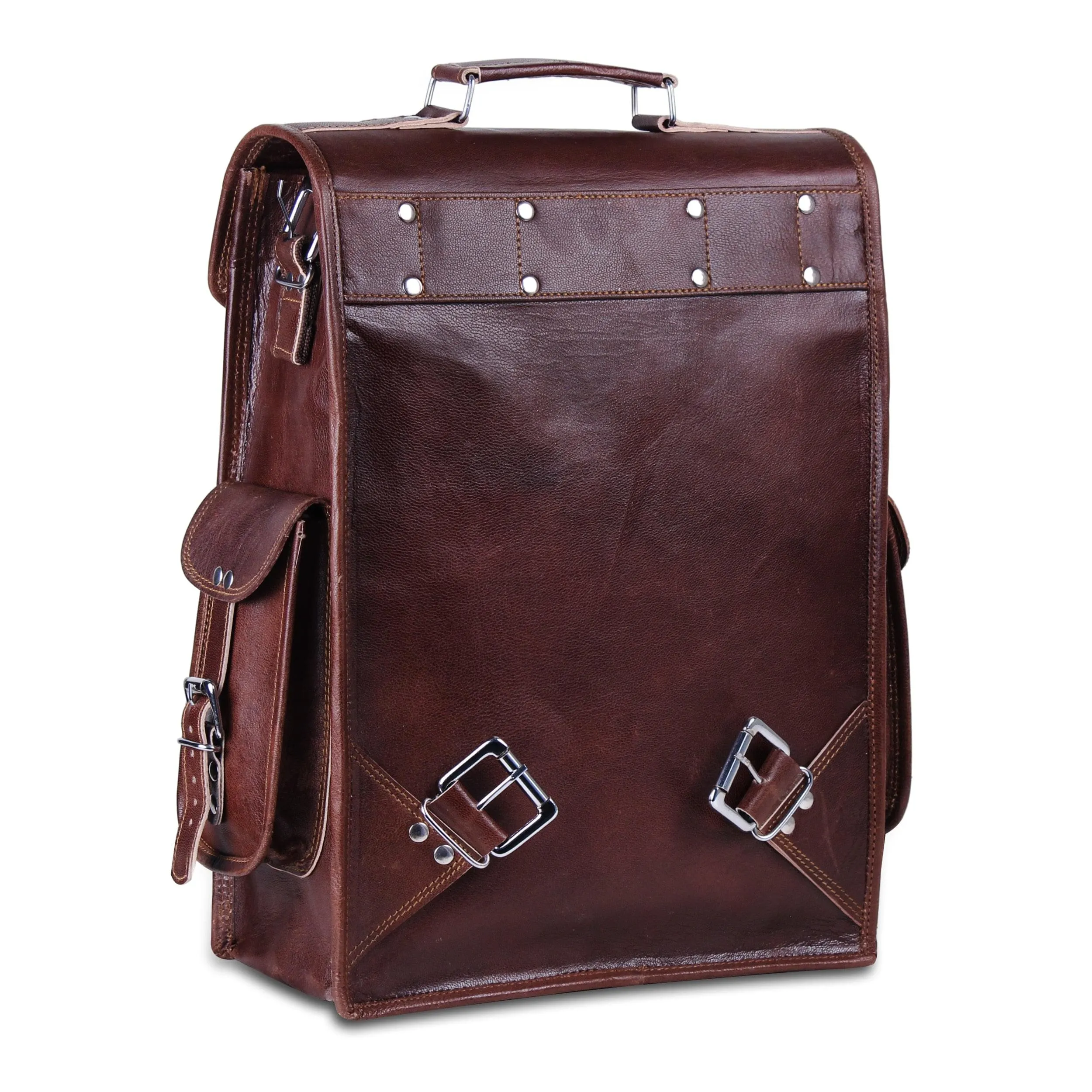 Brown Convertible Leather Backpack
