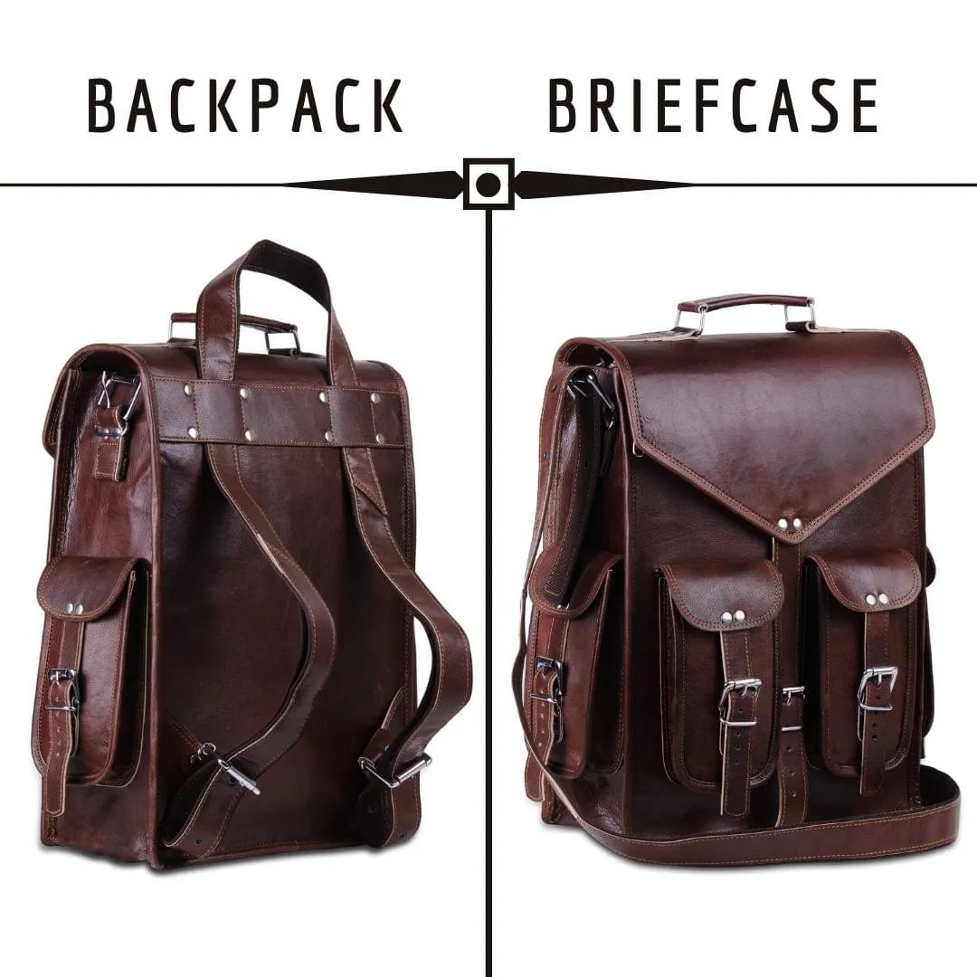 Brown Convertible Leather Backpack