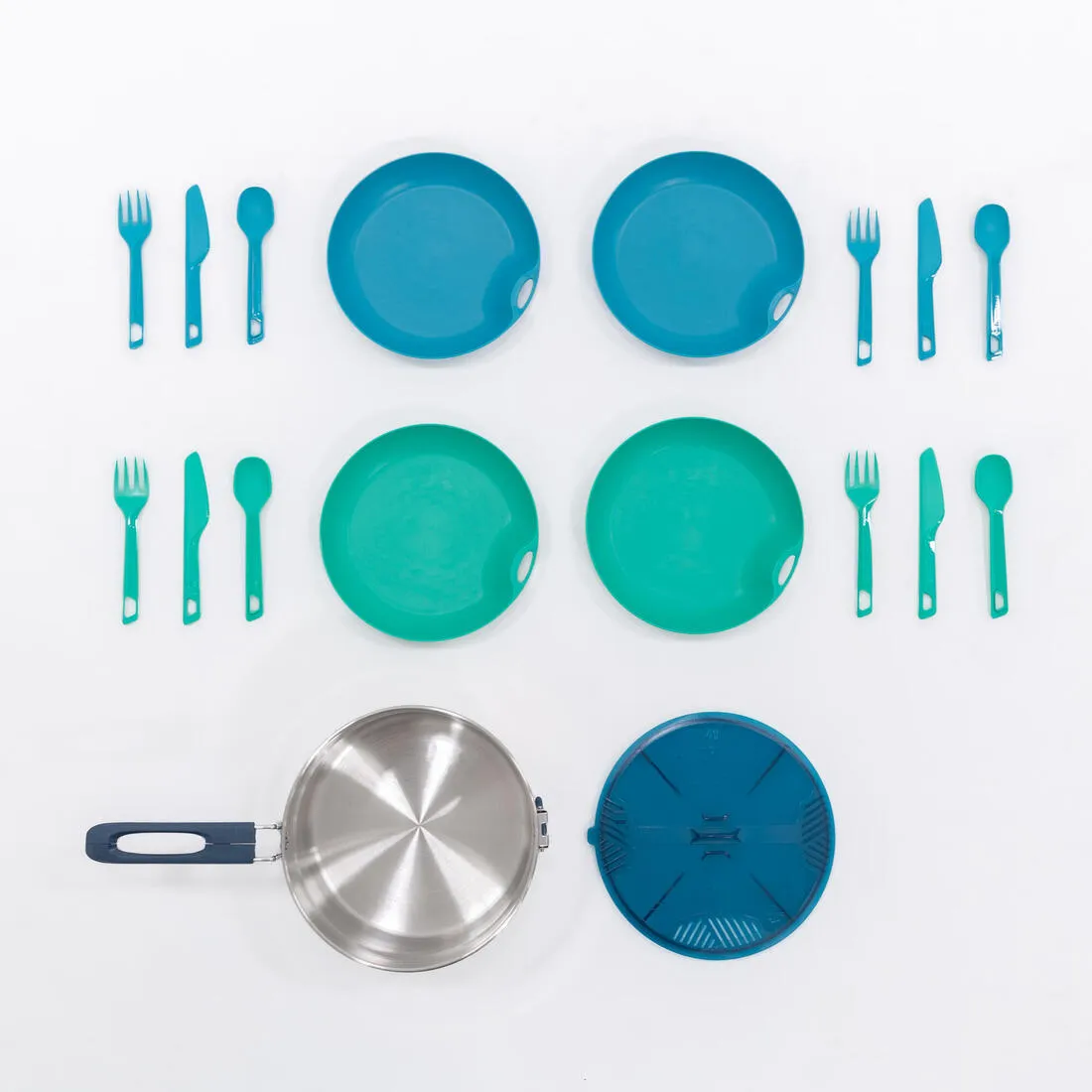 Camping cooking set in stainless steel 100 - 4 persons- 18 items.