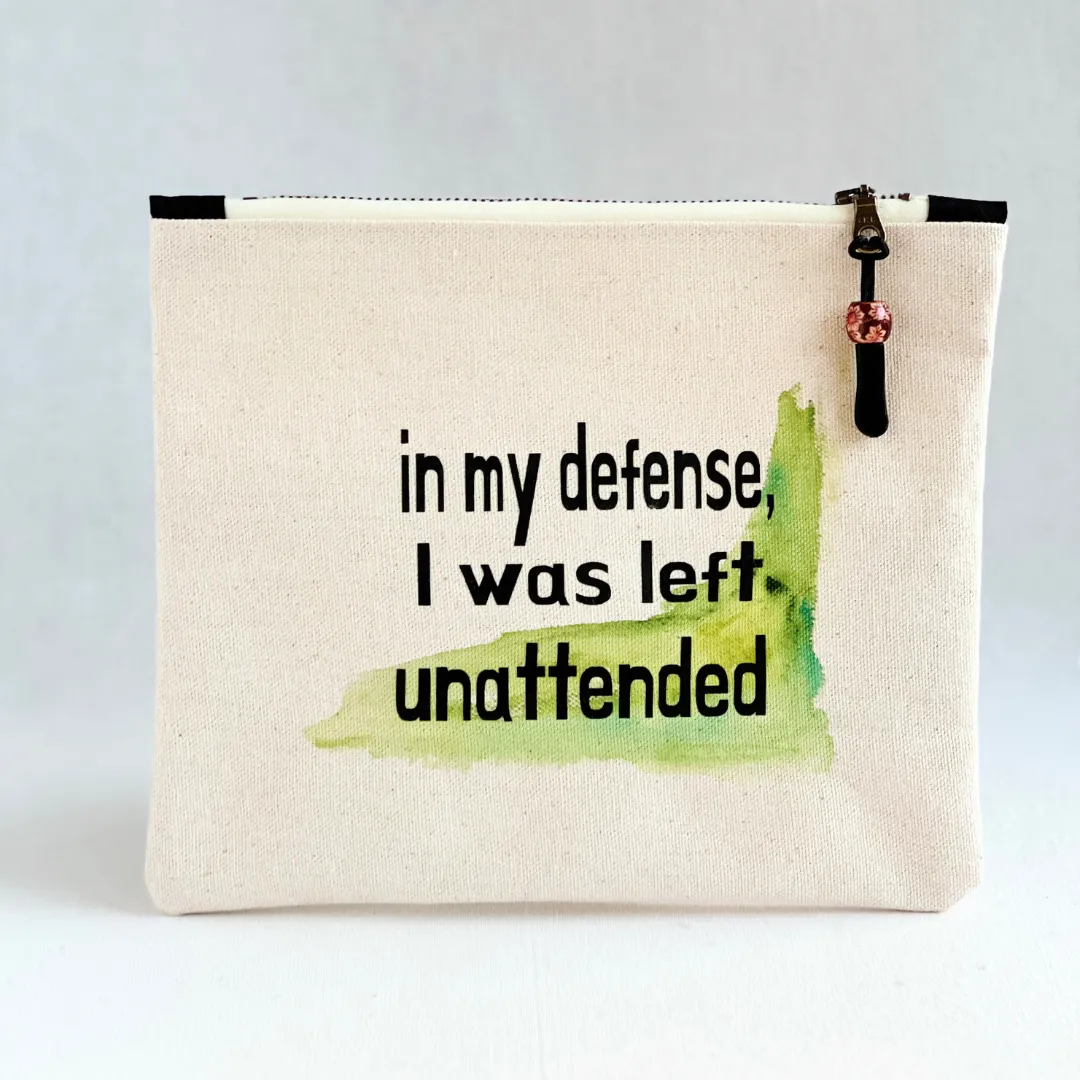 Canvas zip bag painted small - in my defense, I was left unattended