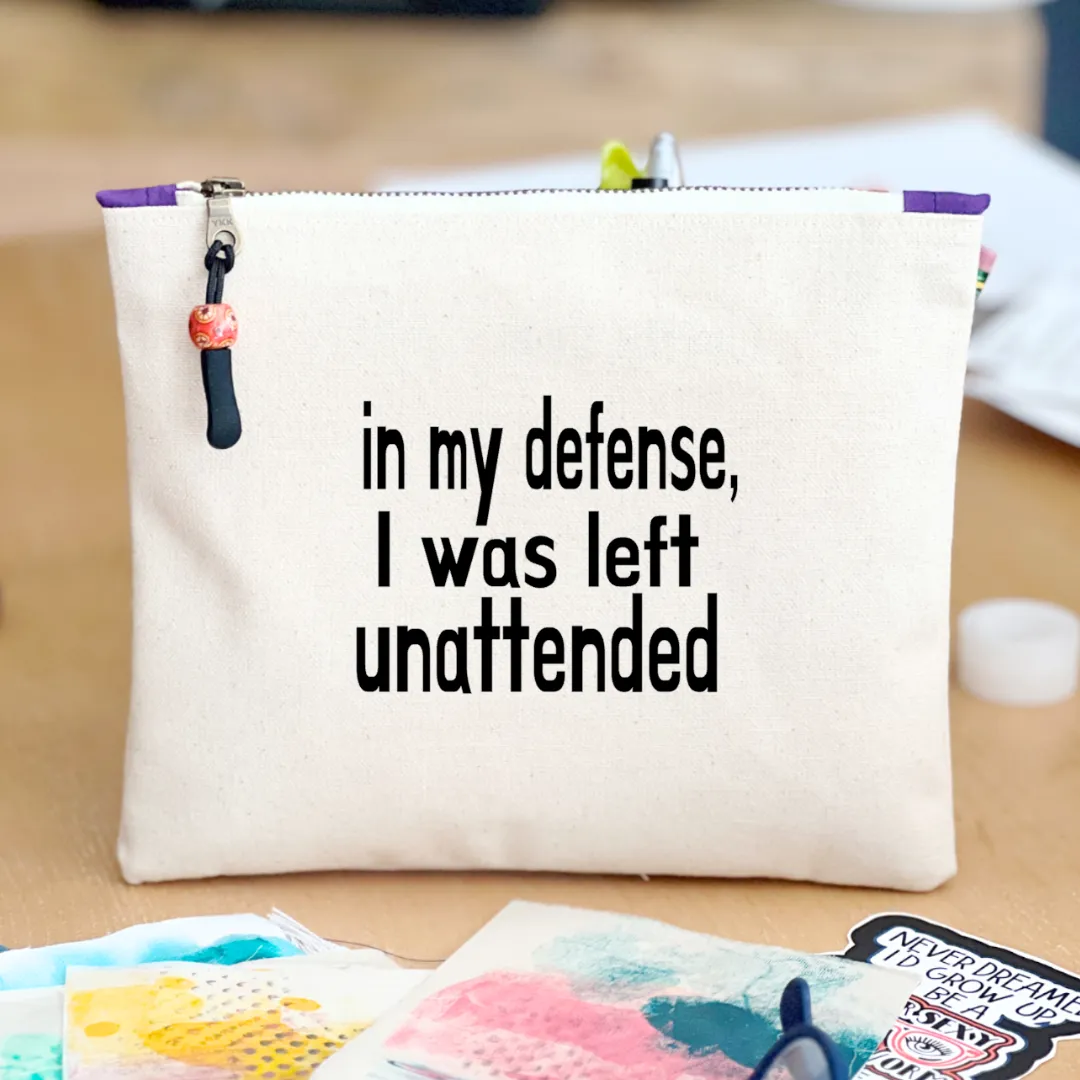 Canvas zip bag painted small - in my defense, I was left unattended