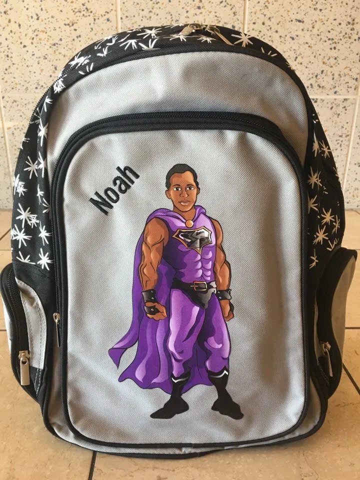 Customized Black Superhero Backpack and Lunchbox Combo