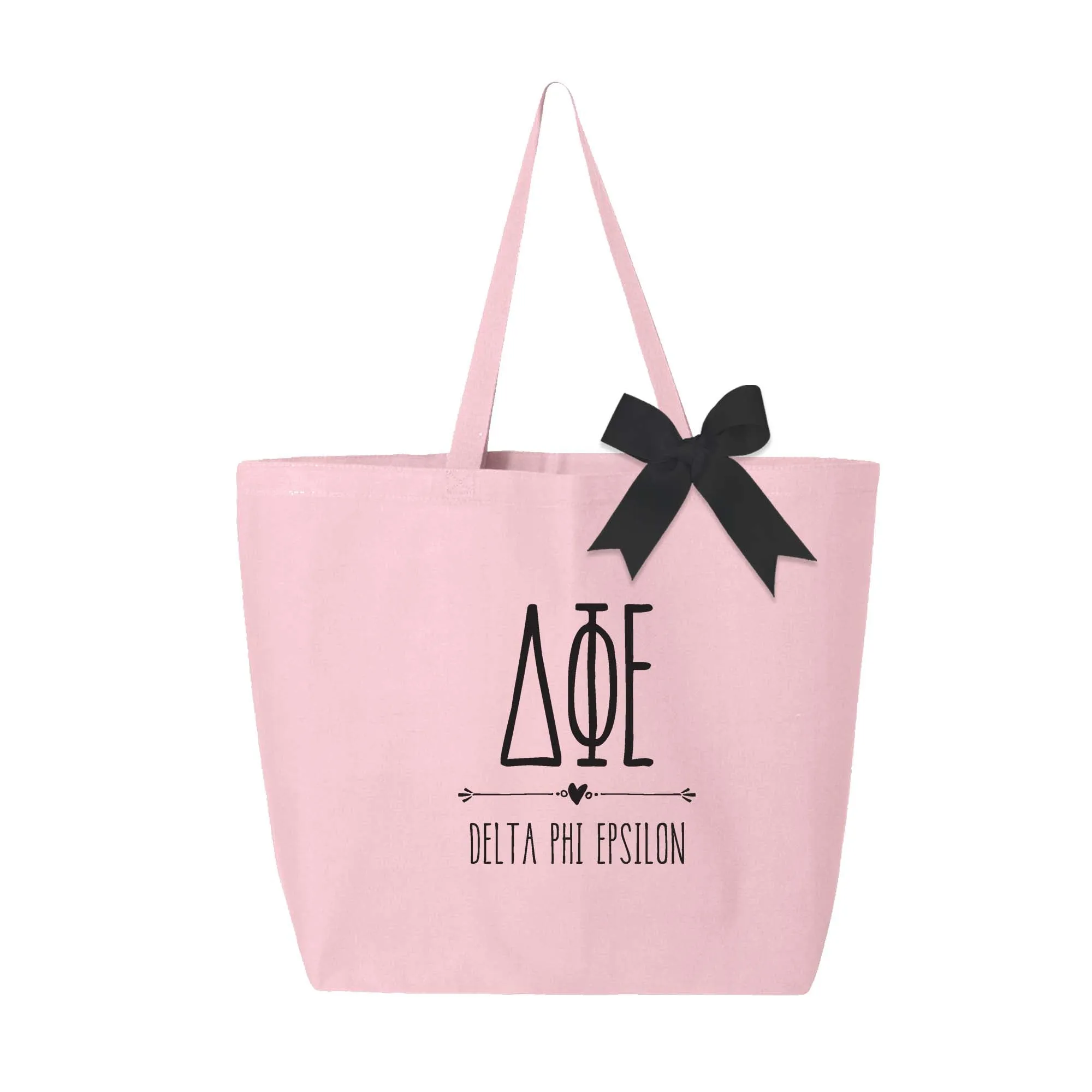 Delta Phi Epsilon Pink Canvas Tote Bag with Black Bow