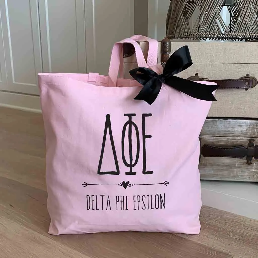 Delta Phi Epsilon Pink Canvas Tote Bag with Black Bow