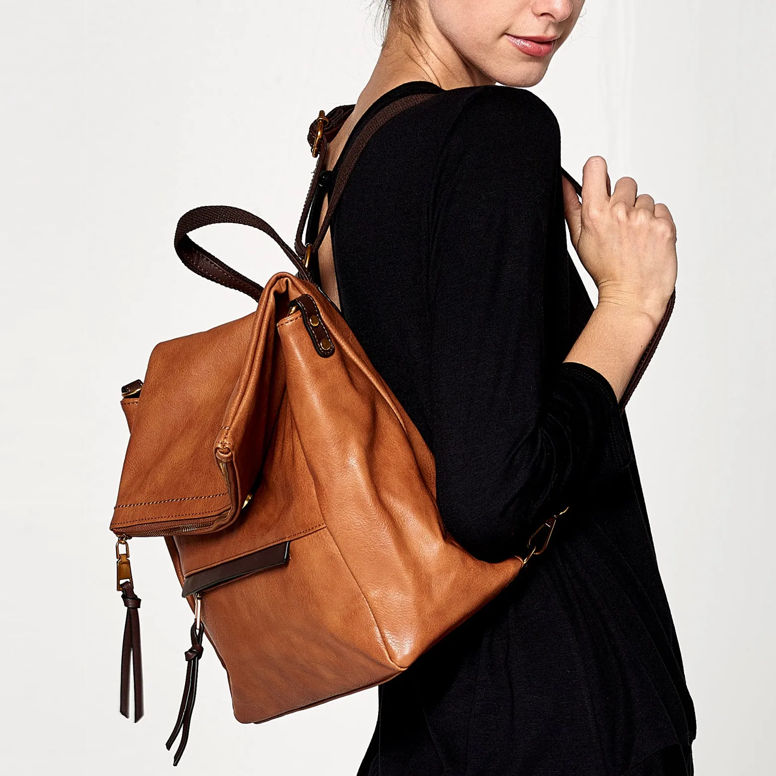 Envelope Fold Leather Backpack