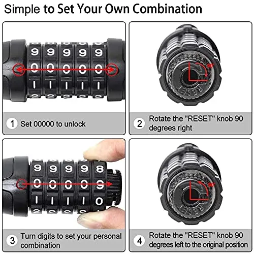 FABSPORTS Bike Lock Cable,4 Feet / 1.2 Meter, High Security 5 Digit Resettable Combination Coiling Bicycle Cable Lock for Bicycle Outdoors, 12mm Thick