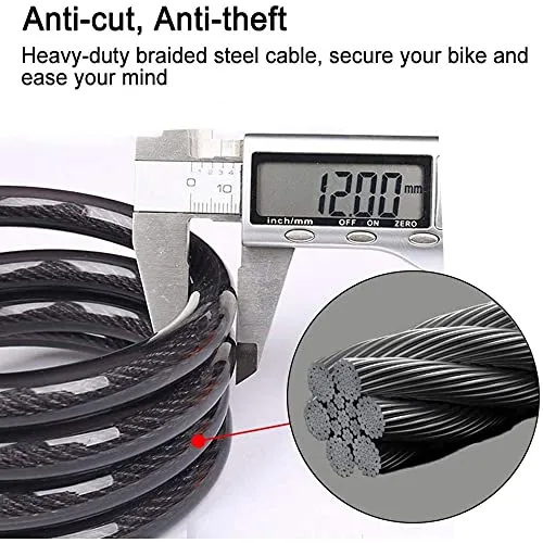 FABSPORTS Bike Lock Cable,4 Feet / 1.2 Meter, High Security 5 Digit Resettable Combination Coiling Bicycle Cable Lock for Bicycle Outdoors, 12mm Thick