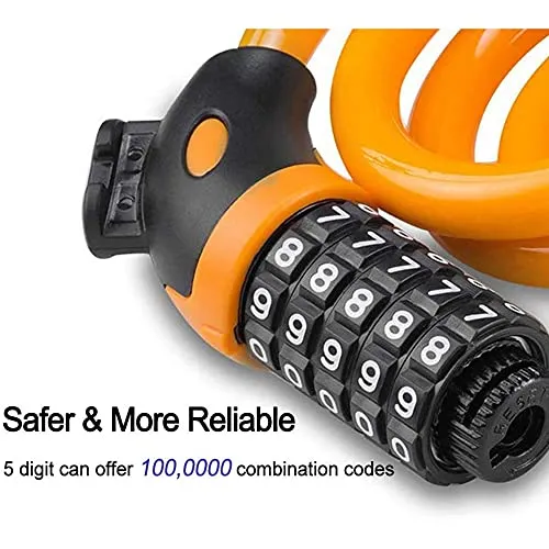 FABSPORTS Bike Lock Cable,4 Feet / 1.2 Meter, High Security 5 Digit Resettable Combination Coiling Bicycle Cable Lock for Bicycle Outdoors, 12mm Thick