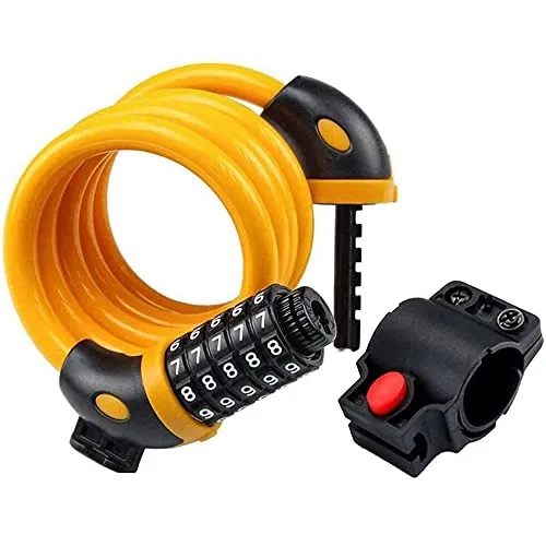FABSPORTS Bike Lock Cable,4 Feet / 1.2 Meter, High Security 5 Digit Resettable Combination Coiling Bicycle Cable Lock for Bicycle Outdoors, 12mm Thick