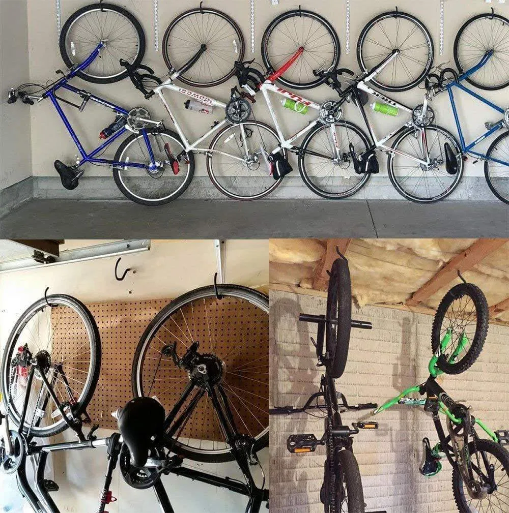 Garage Hooks,Cheaboom Heavy Duty Bike Storage Hooks Wall Hooks Screw-in Utility Storage Hangers Shed Garage Garden Hook Plastic Coated for Wall Mount/Ceiling (Grey Square Bike Hook x 6)
