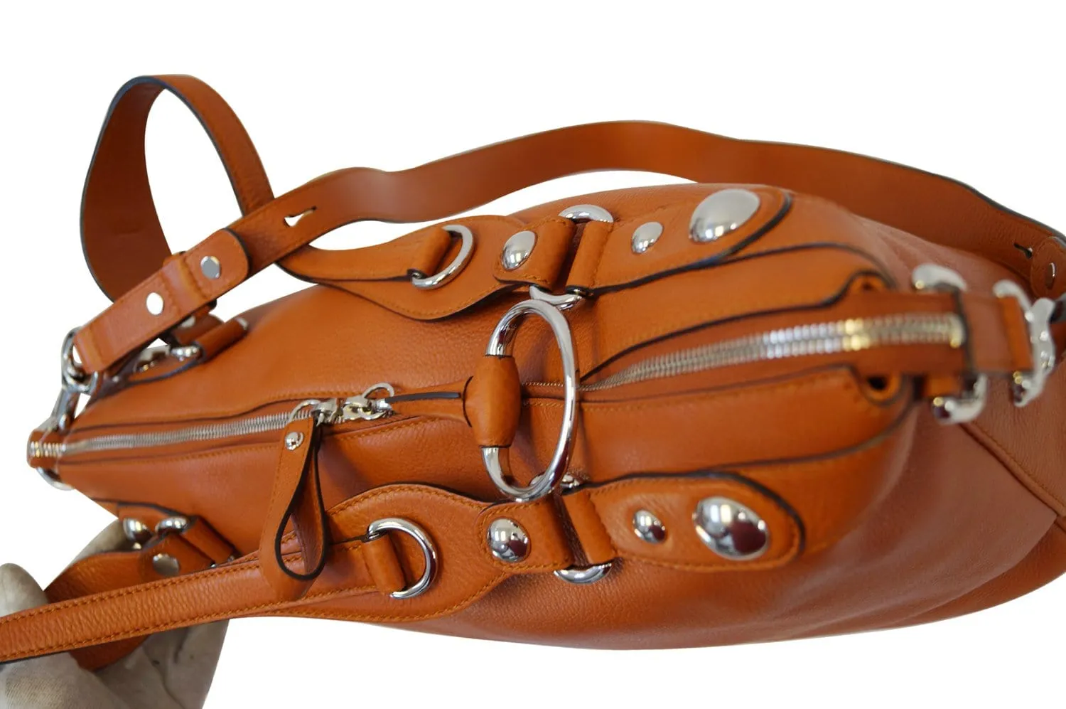 GUCCI Orange Pebbled Leather Icon Bit Large Hobo Bag