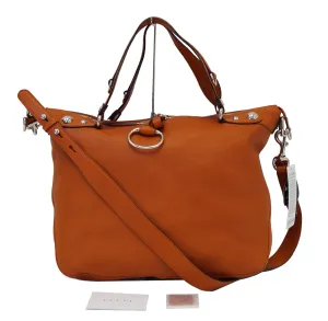 GUCCI Orange Pebbled Leather Icon Bit Large Hobo Bag