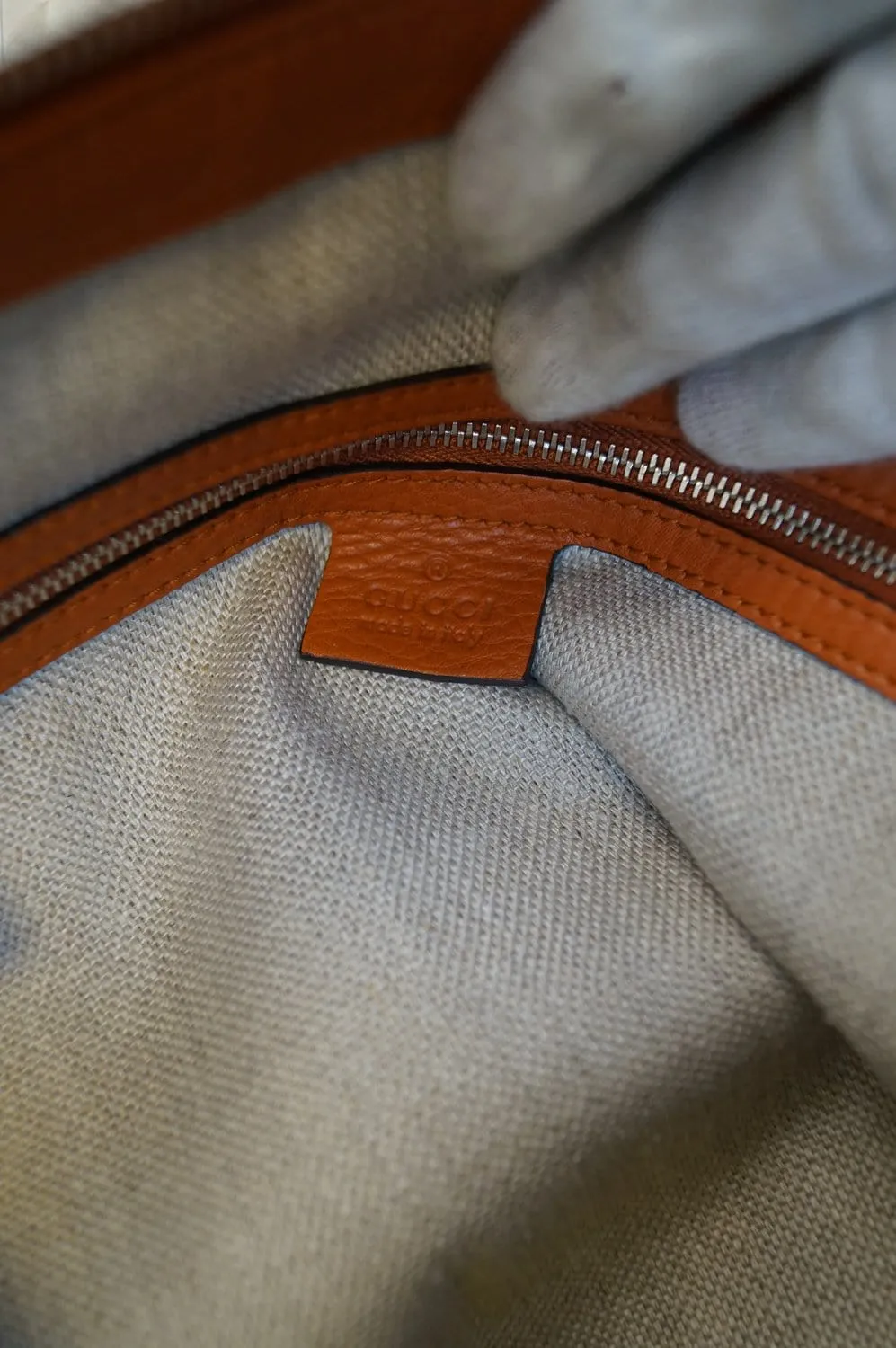 GUCCI Orange Pebbled Leather Icon Bit Large Hobo Bag