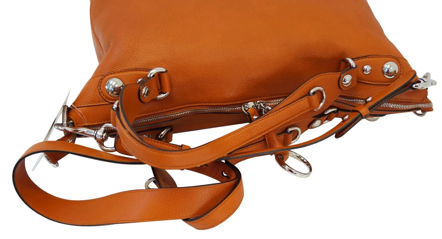GUCCI Orange Pebbled Leather Icon Bit Large Hobo Bag