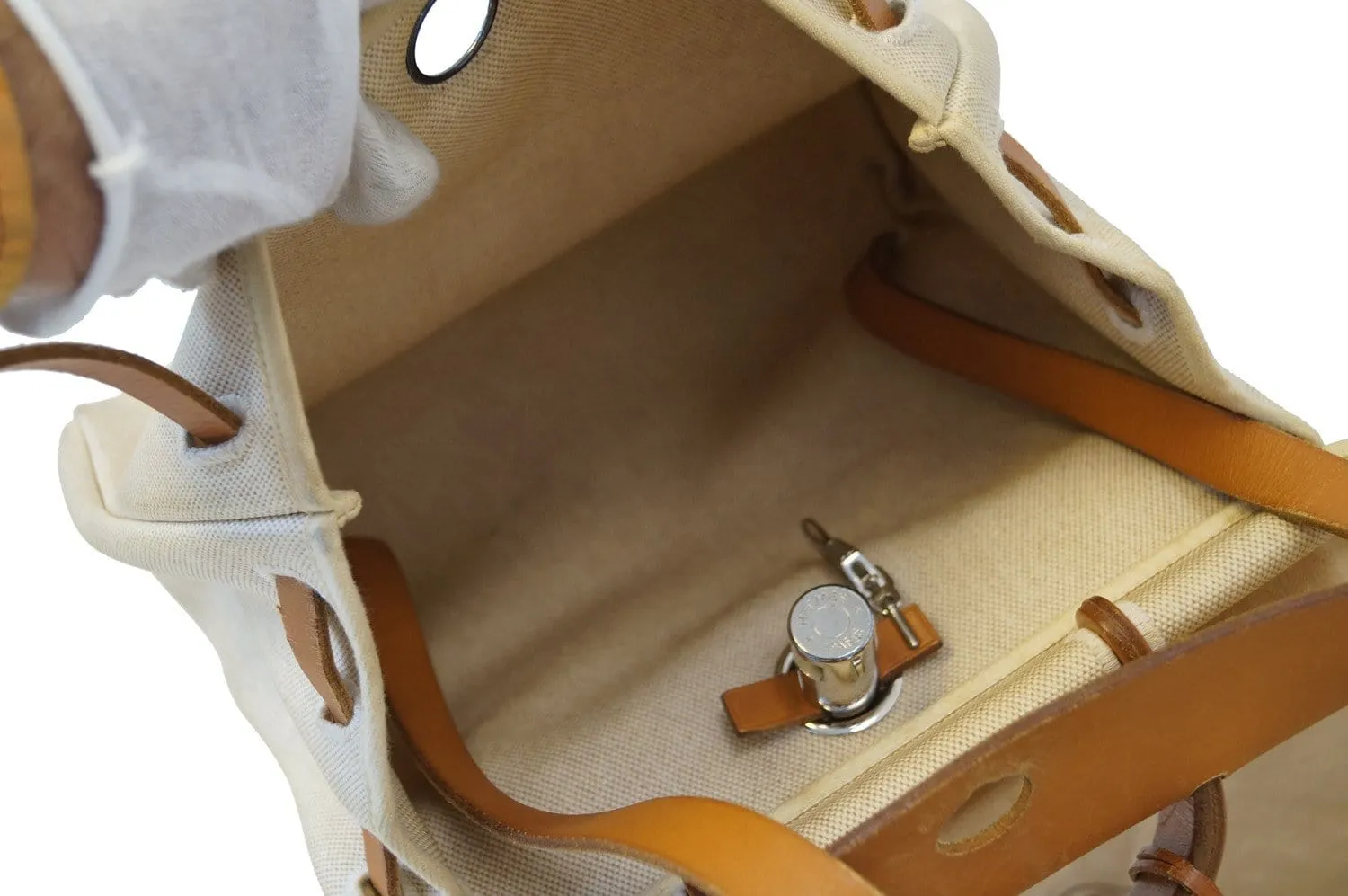 Hermes 30cm Natural Toile and Leather 2-in-1 Herbag PM Backpack Bag - Final Call