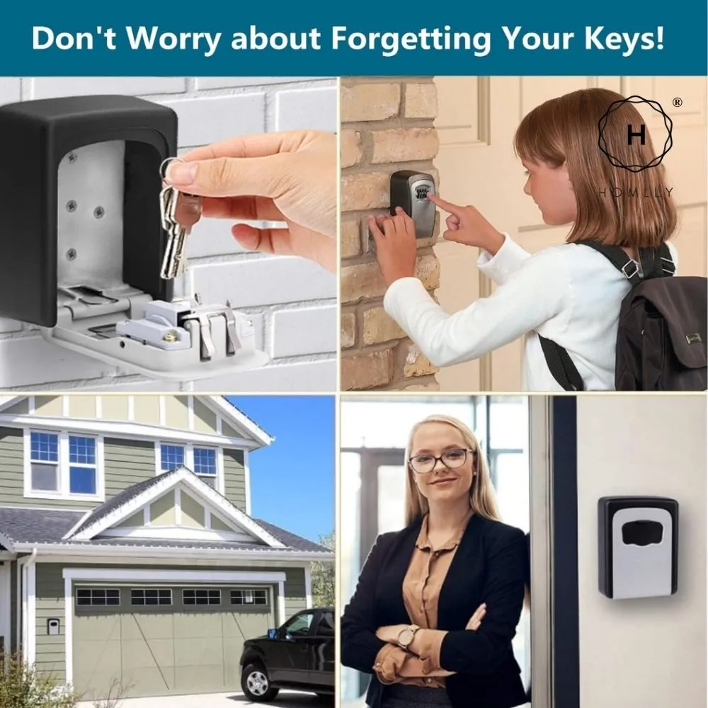 Homlly Digit Combination Travel Luggage Pad lock & Wall Mounted Key Storage Box