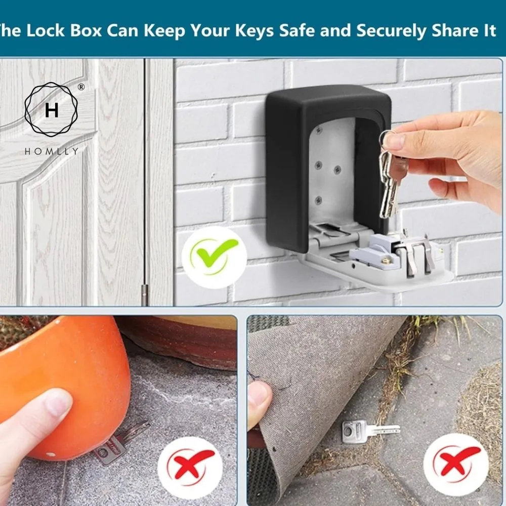 Homlly Digit Combination Travel Luggage Pad lock & Wall Mounted Key Storage Box