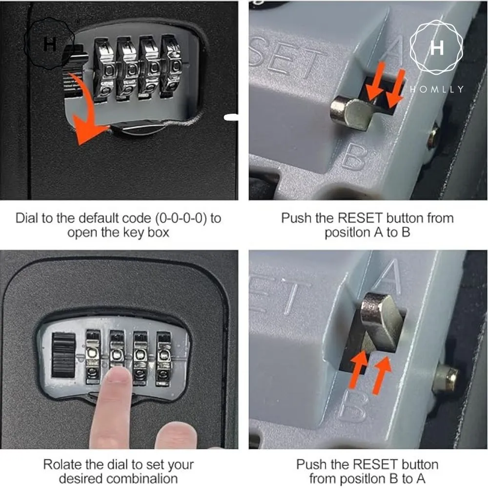 Homlly Digit Combination Travel Luggage Pad lock & Wall Mounted Key Storage Box
