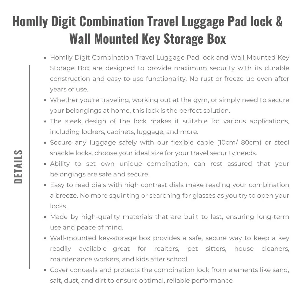 Homlly Digit Combination Travel Luggage Pad lock & Wall Mounted Key Storage Box