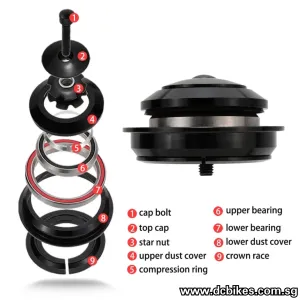 Integrated Top Bearing 41.8mm-56mm Tapered Headset   2 Sealed Bearings CNC Aluminum