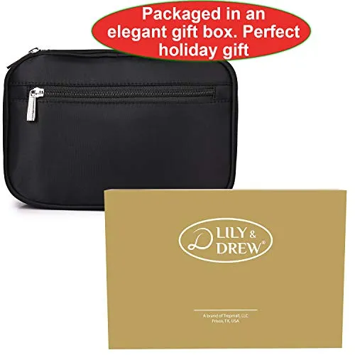 Lily & Drew Travel Jewelry Storage Carrying Case Jewelry Organizer with Removable Pouch, in Gift Box (V1B Black)
