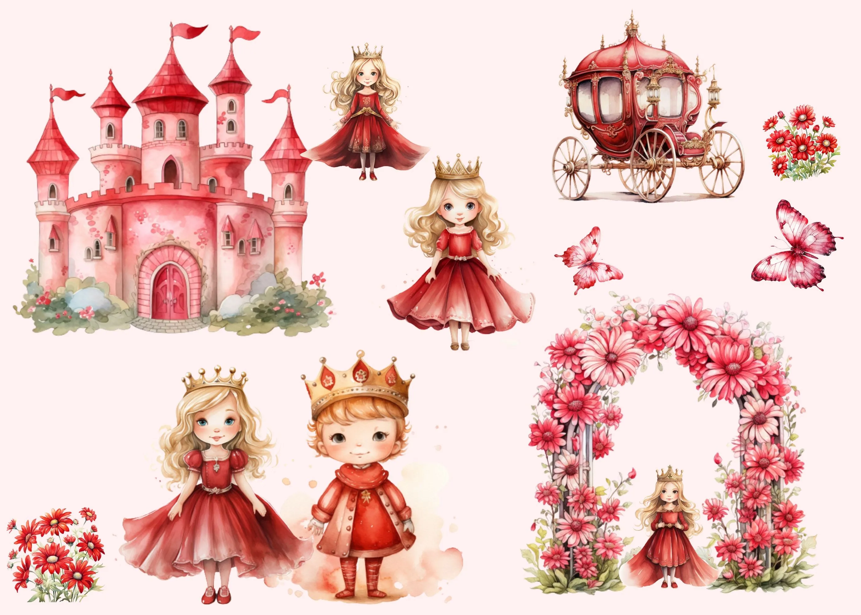 Little Princess Clipart, Watercolor Princess Clipart, Little Princess Ornaments, Baby Princess, Castle Sublimation Design, Princess Birthday, Fairytale Princes 031