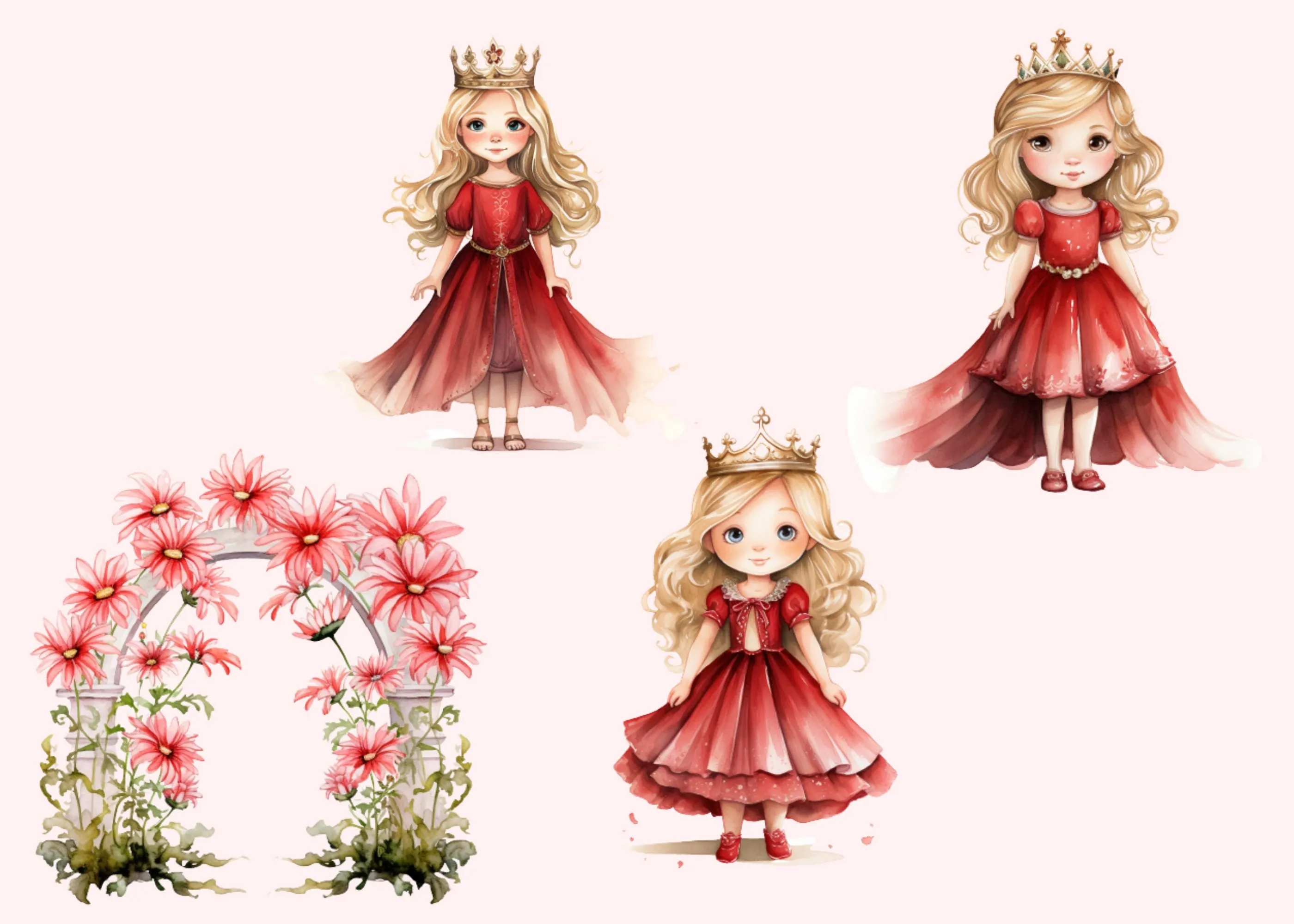 Little Princess Clipart, Watercolor Princess Clipart, Little Princess Ornaments, Baby Princess, Castle Sublimation Design, Princess Birthday, Fairytale Princes 031