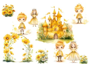 Little Princess Clipart, Watercolor Princess Clipart, Little Princess Ornaments, Baby Princess, Castle Sublimation Design, Princess Birthday, Fairytale Princes 032