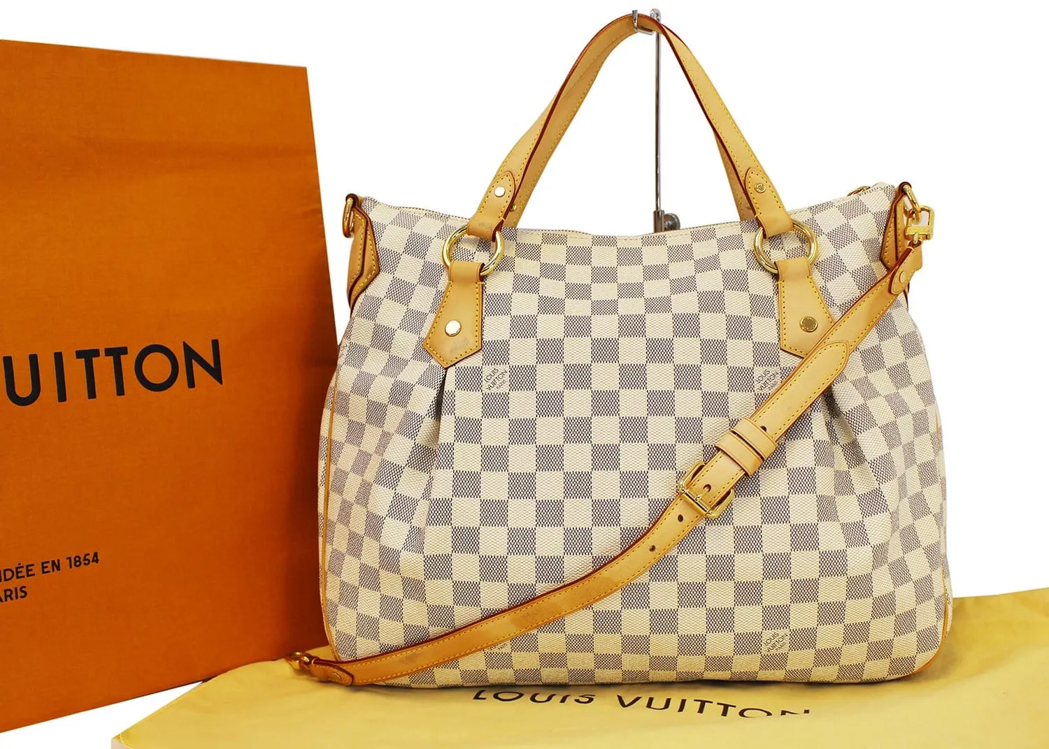 LOUIS VUITTON Evora MM Damier Azur Tote Shoulder Bag Excellent