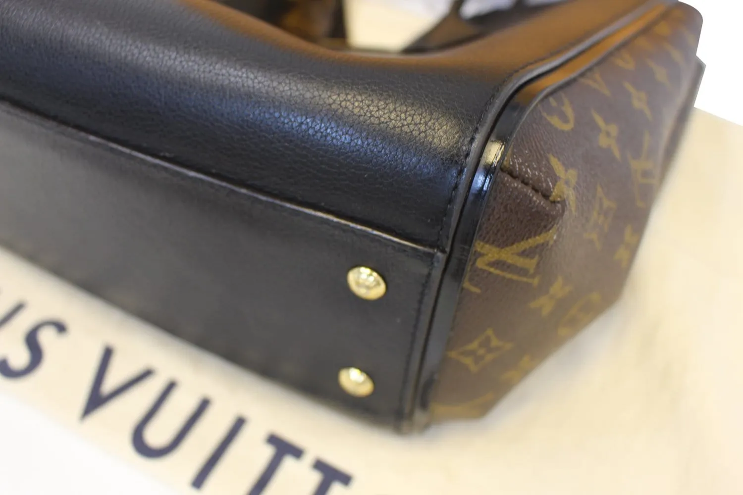 LOUIS VUITTON Monogram Canvas Black Leather Kimono Tote Bag