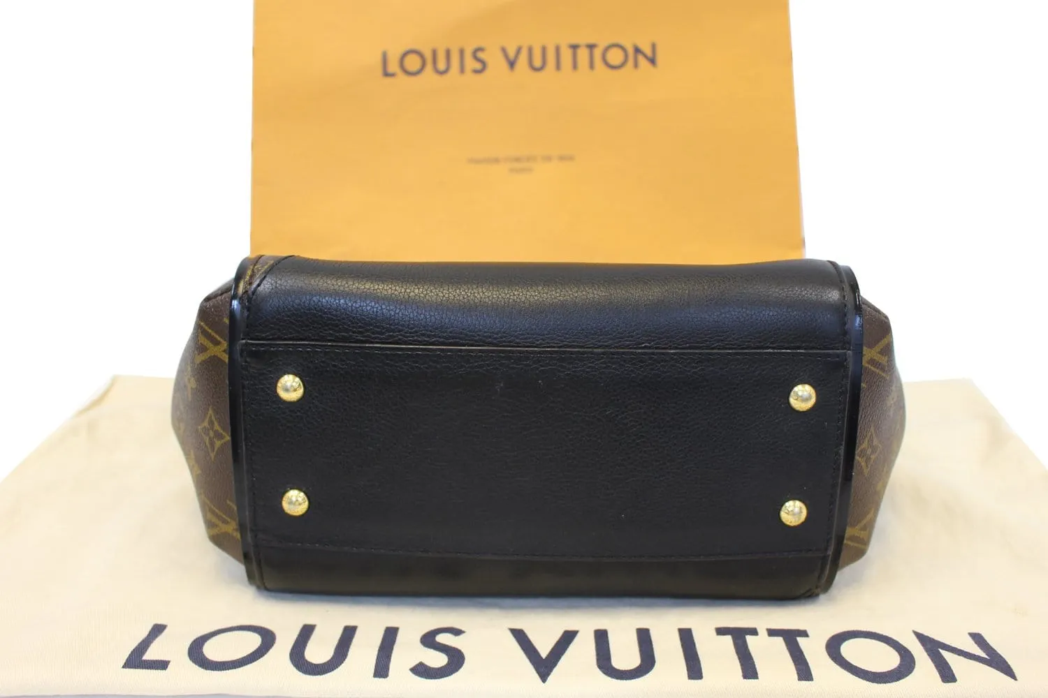 LOUIS VUITTON Monogram Canvas Black Leather Kimono Tote Bag