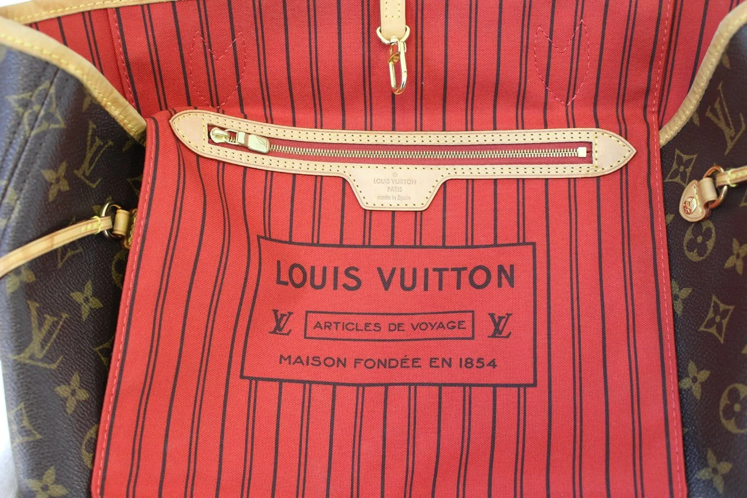 LOUIS VUITTON Monogram Canvas Red Neverfull MM Tote Bag