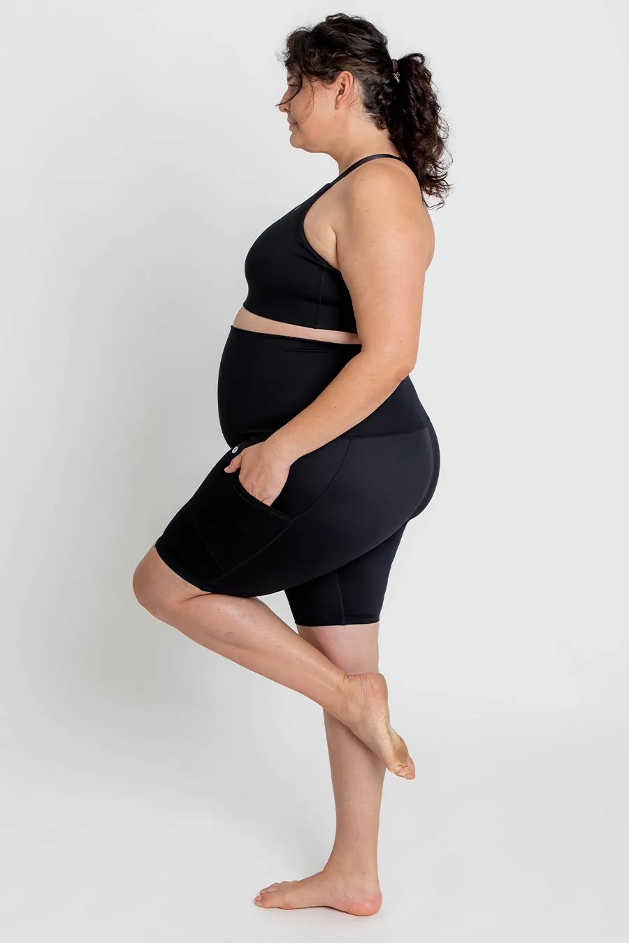 Maternity Support Bike Short with Pockets - Black
