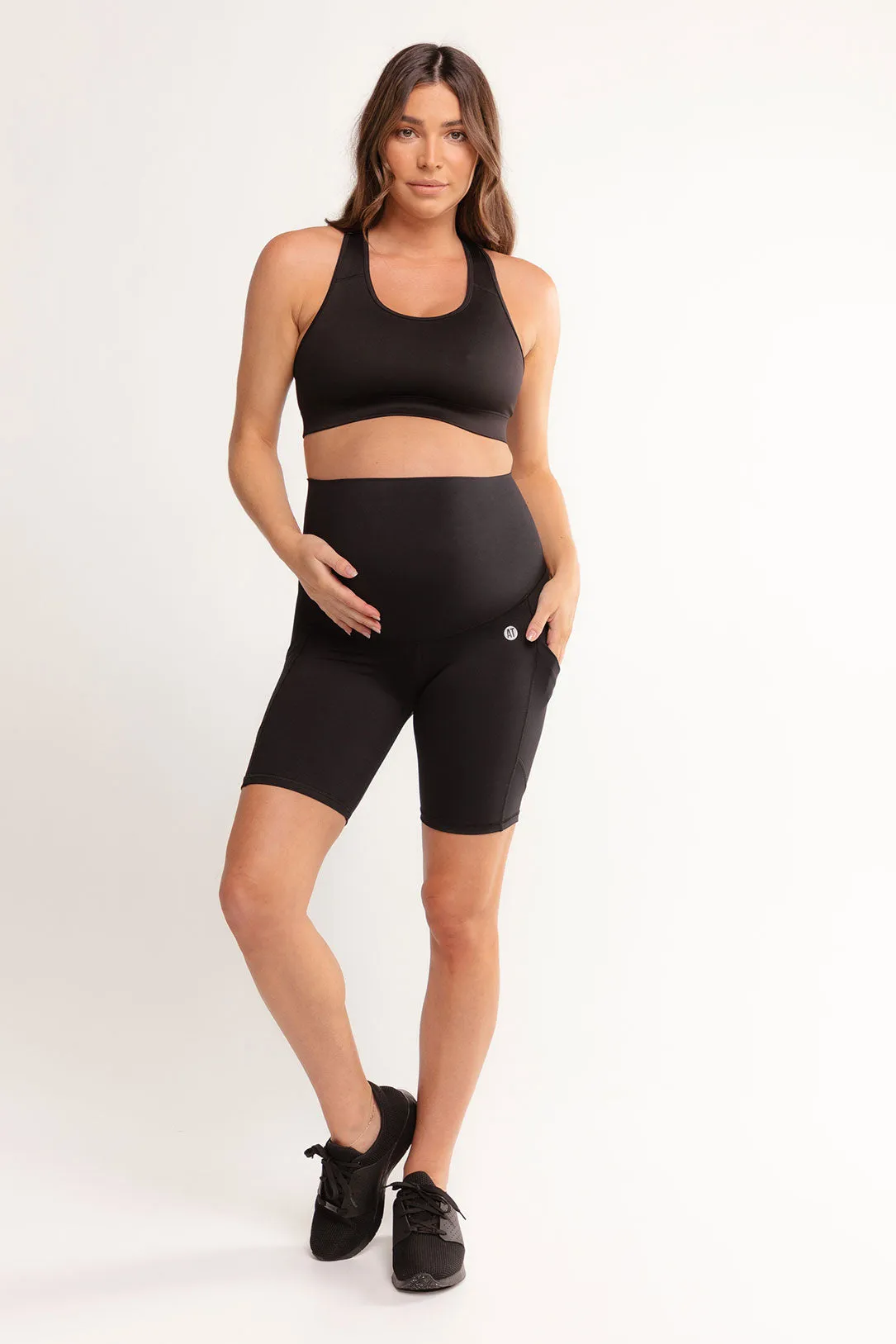 Maternity Support Bike Short with Pockets - Black