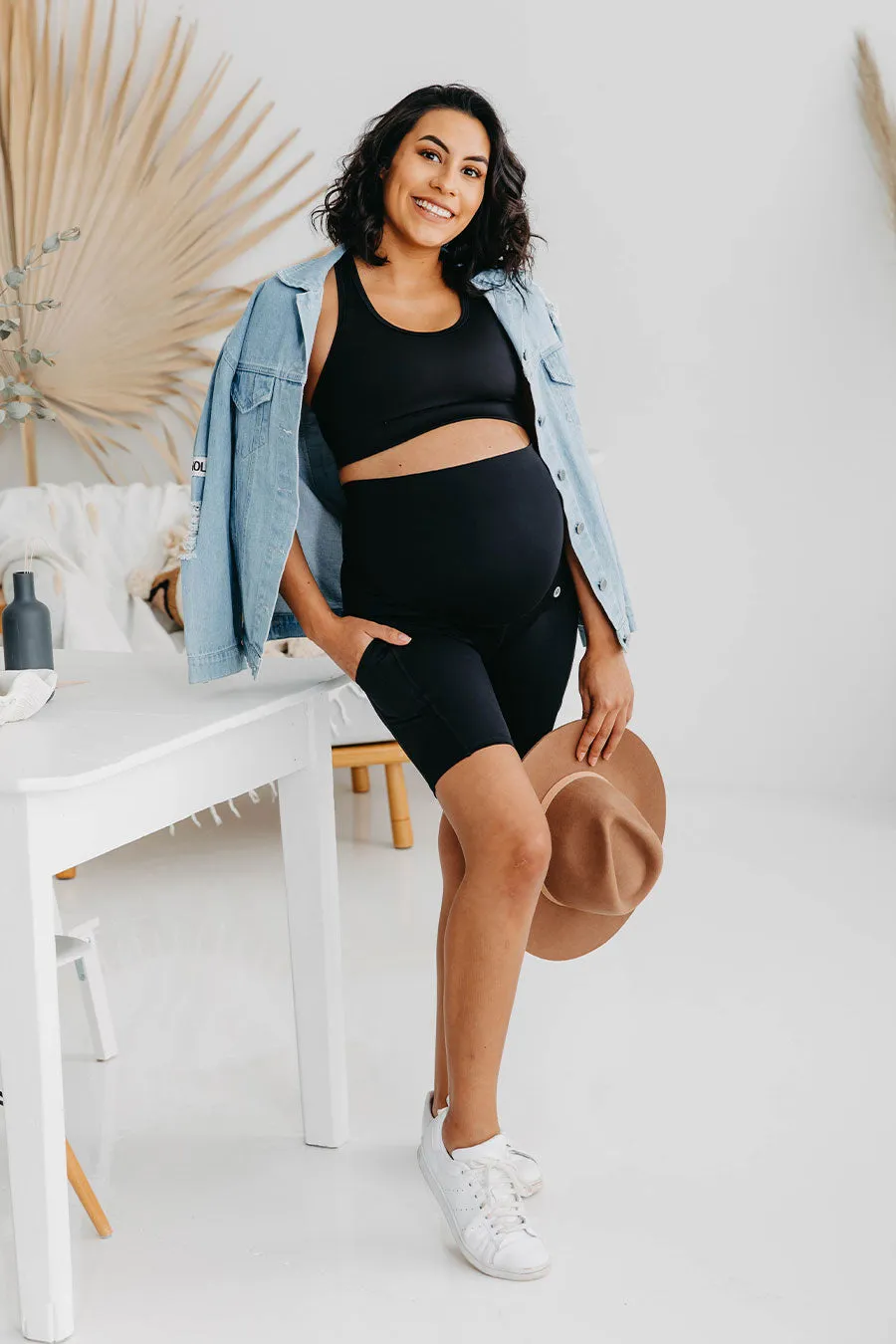Maternity Support Bike Short with Pockets - Black