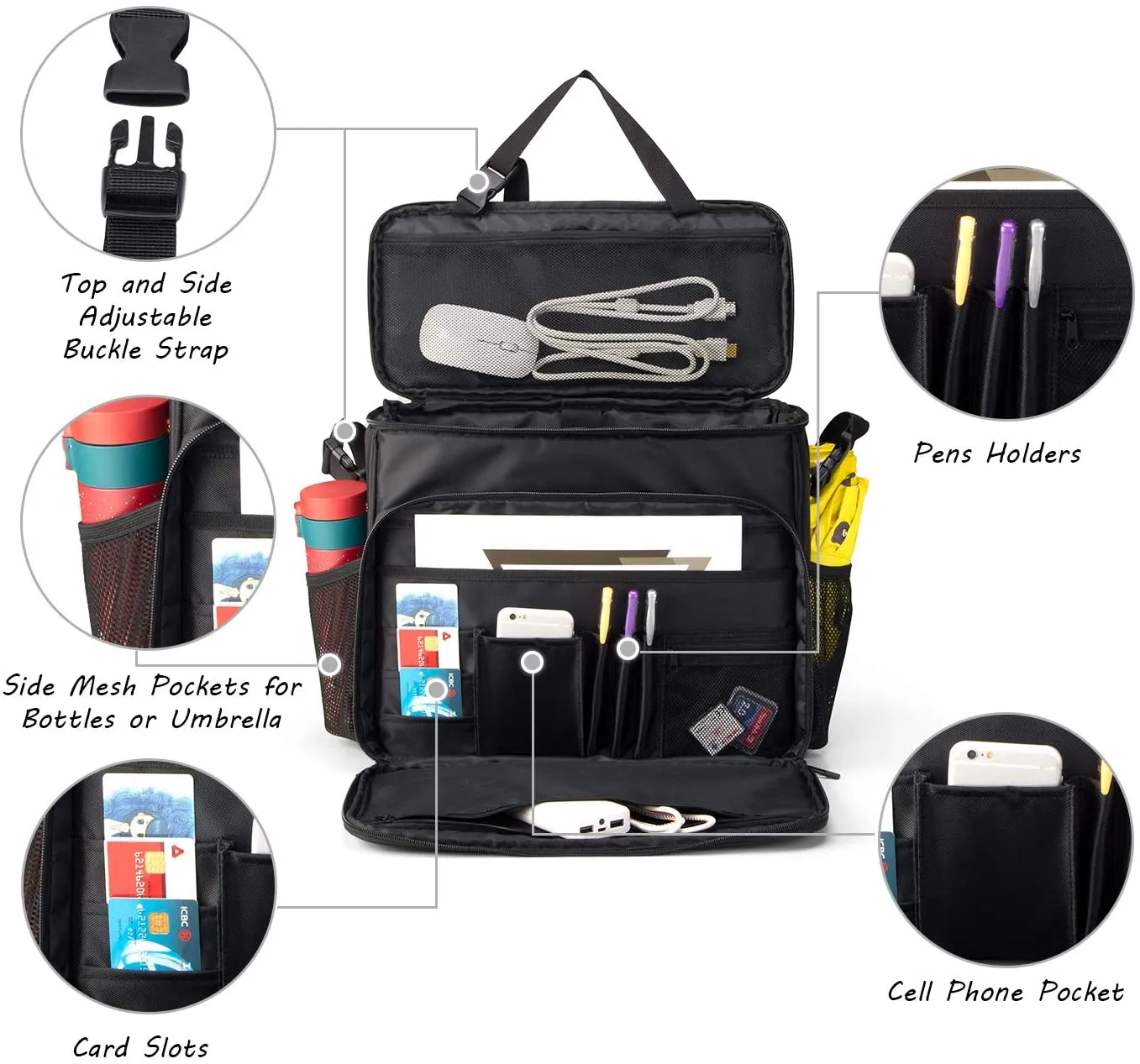 New CURMIO Car Front Seat Organizer, Passenger Seat Storage Bag with Padded Sleeve for Laptop, Easily Transferred to Handbag Shoulder Bag, Perfect for Law Enforcement, Police Patrol. Patent Design